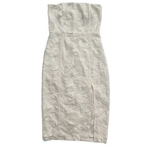 Lulus White Floral Lace 3D Applique Strapless Midi Dress Bridal Bachelorette Med